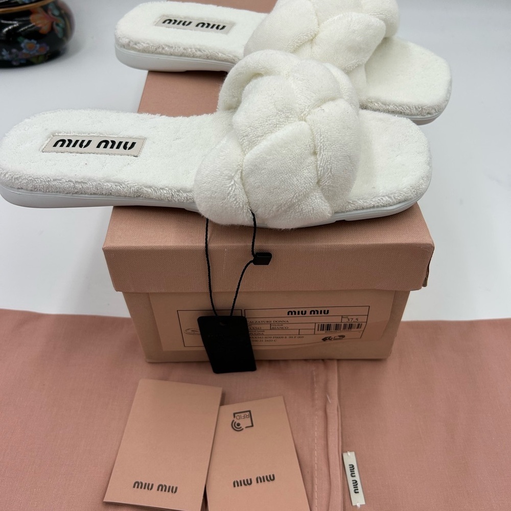 Women's Miu Miu Terry cloth slide sandals size 37.5 made in Italy - Picture 9 of 10